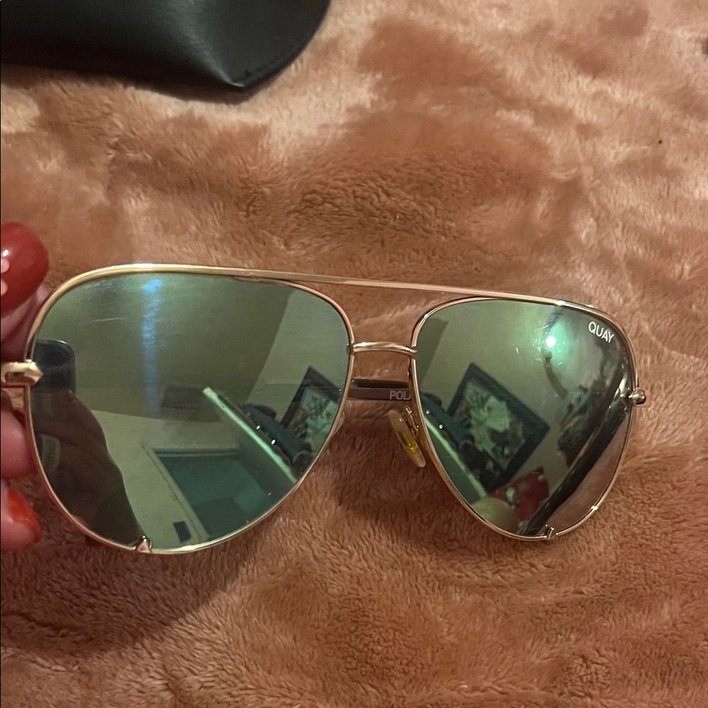 Quay Australia Gold Aviator Sunglasses with Green Lenses